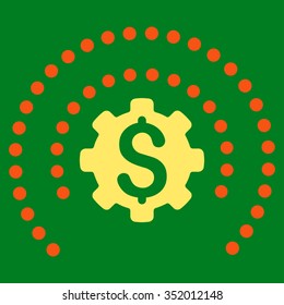 Financial Industry Protection vector icon. Style is bicolor flat symbol, orange and yellow colors, rounded angles, green background.