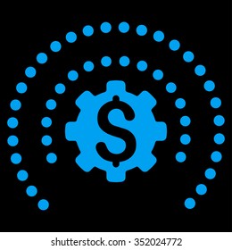 Financial Industry Protection vector icon. Style is flat symbol, blue color, rounded angles, black background.