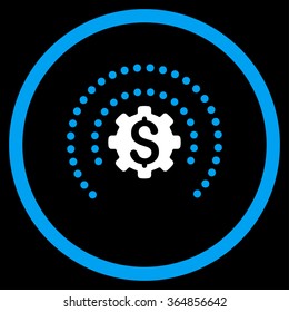 Financial Industry Protection vector icon. Style is bicolor flat circled symbol, blue and white colors, rounded angles, black background.