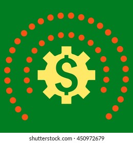 Financial Industry Protection vector icon. Style is bicolor flat symbol, orange and yellow colors, green background.
