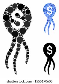 Financial infection microbe composition of small circles in variable sizes and color hues, based on financial infection microbe icon. Vector small circles are grouped into blue mosaic.