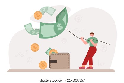 Financial inflation concept. Growing up prices for goods and value of money recession. Economics crisis and business risk. Flat vector illustration