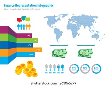 Financial infographic representation in vector illustration. World Map and Information Graphics