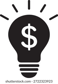 Finanzinnovationsidee Dollar-Glühbirnen-Symbol einzeln auf weißem Hintergrund, Vektorgrafik, Illustration
