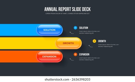 Financial Innovation Presentation Layout Vector Illustration. Market Development 3 Option Infographic Slideshow Template. Service Performance Three Step Diagram Frame Design.