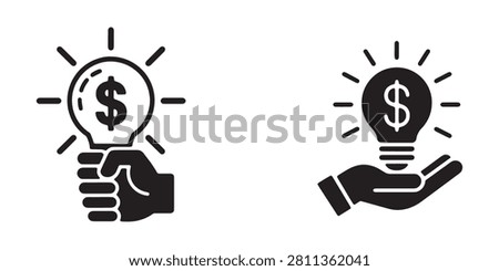 Financial innovation symbols featuring lightbulb with money sign. Creative investment concepts vector icons.