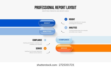 Ilustración vectorial de diseño de diapositivas de Financial Insight. Perfil de ventas Diseño de presentación de infografía de cuatro elementos. Propuesta Corporativa 4 Plantilla de marco de diagrama de opciones.