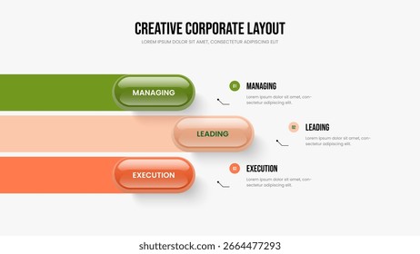 Plantilla de presentación de diapositivas de diagrama de tres elementos. Ilustración vectorial de diseño de diapositivas de propuesta de empresa. Análisis publicitario 3 Opción Diseño de presentación de infografía.