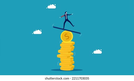 financial instability. Business investor on unstable coins. vector illustration