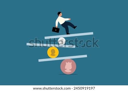 Financial Instability, Uncertainty in Investment Market. Economic Recession Crisis or Bankruptcy Concept. Investor Falling from Stack of Unstable Money Coins. Vector Business Illustration