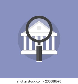 Financial Institution Analysis, Banking Audit Control, Searching Of New University. Flat Icon Modern Design Style Vector Illustration Concept.