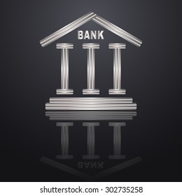 Financial institution with a coin on a black background. The symbol of the banking system. Bank logo.