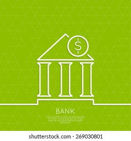 Financial institution with a coin on a green background with triangles. 