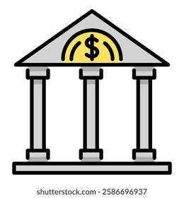 Financial institution color-filled round line vector icon with editable stroke, symbolizing banking, finance, and financial services.