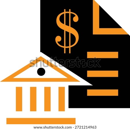 Financial institution icon representing banking services linked with a monetary payment invoice or bill