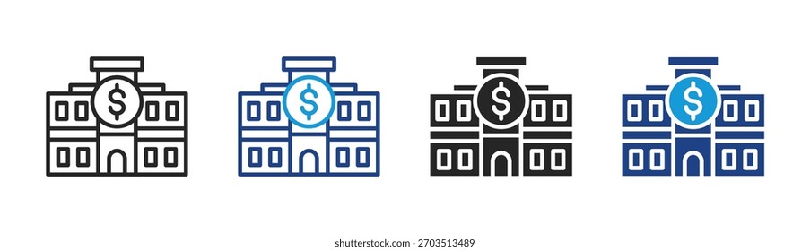 Financial Institution icon set multiple style collection