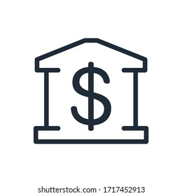 Financial institution. Using banks, credit unions. Vector icon isolated on white background.