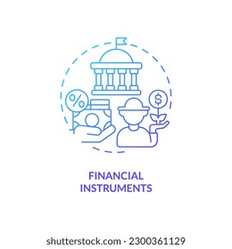 Financial instruments blue gradient concept icon. Farmers support. Rural development program abstract idea thin line illustration. Isolated outline drawing. Myriad Pro-Bold font used