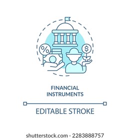 Financial instruments turquoise concept icon. Support. Rural development program abstract idea thin line illustration. Isolated outline drawing. Editable stroke. Arial, Myriad Pro-Bold fonts used