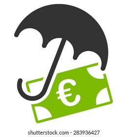 Financial insurance from BiColor Euro Banking Icon Set. Vector style: flat bicolor, eco green and gray symbol, rounded angles, white background.