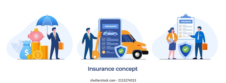 Financial insurance, car insurance, agent insurance protection concept, umbrella, healthcare, landing page flat illustration vector template banner