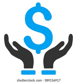 Financial Insurance Hands vector icon. Style is bicolor flat symbol, blue and gray colors, white background.