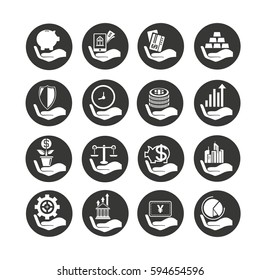 financial insurance icon set in circle buttons