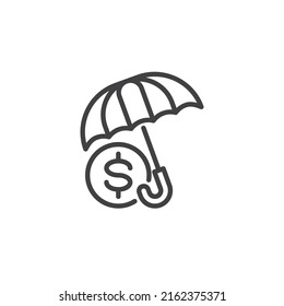 Financial insurance line icon. linear style sign for mobile concept and web design. Dollar money and umbrella outline vector icon. Symbol, logo illustration. Vector graphics