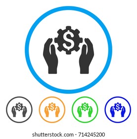 Financial Insurance Options icon. Vector illustration style is a flat iconic financial insurance options gray rounded symbol inside light blue circle with black, green, blue, yellow color variants.