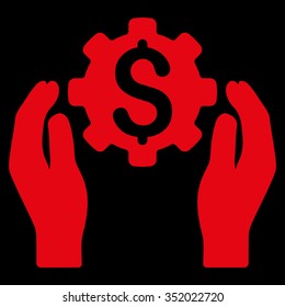 Financial Insurance Options vector icon. Style is flat symbol, red color, rounded angles, black background.