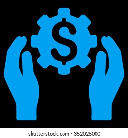 Financial Insurance Options vector icon. Style is flat symbol, blue color, rounded angles, black background.