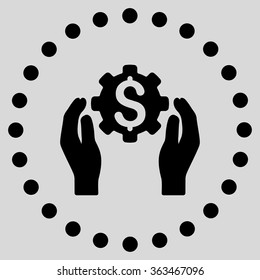 Financial Insurance Options vector icon. Style is flat circled symbol, black color, rounded angles, light gray background.