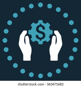 Financial Insurance Options vector icon. Style is bicolor flat circled symbol, blue and white colors, rounded angles, dark blue background.