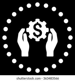 Financial Insurance Options vector icon. Style is flat circled symbol, white color, rounded angles, black background.