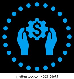 Financial Insurance Options vector icon. Style is flat circled symbol, blue color, rounded angles, black background.