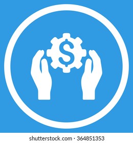 Financial Insurance Options vector icon. Style is flat circled symbol, white color, rounded angles, blue background.
