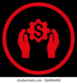 Financial Insurance Options vector icon. Style is flat circled symbol, red color, rounded angles, black background.