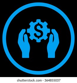 Financial Insurance Options vector icon. Style is flat circled symbol, blue color, rounded angles, black background.