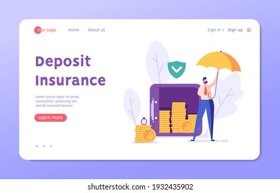 Financial insurance. People saving money and protecting bank deposit. Safety investment. Concept of money protection, guarantee. Financial saving insurance. Vector illustration in flat design