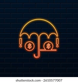 financial insurance protection investment insurance umbrella vector icon. neon style. financial insurance protection insurance umbrella icon.