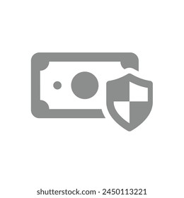 Financial insurance vector icon. Dollar bill and shield protection symbol.