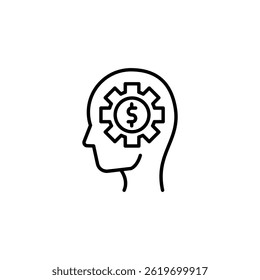Financial intelligence displayed as head with gear and dollar currency