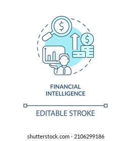 Financial intelligence turquoise concept icon. Business management skills abstract idea thin line illustration. Isolated outline drawing. Editable stroke. Roboto-Medium, Myriad Pro-Bold fonts used