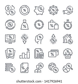 Financial Interest And Investment Related Line Icon Set. Fees, Debt And Loan Vector Linear Icon Collection. Credit And Lending Money Lined Icons.