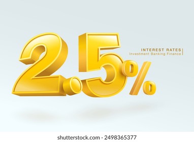 Financial interest rates, investment banking, home loans, 3d numbers 2.5 percent or special offer, isolated on white background. Vector illustration file template.