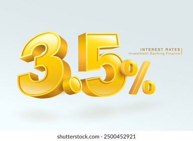 Financial interest rates, investment banking, home loans, 3d numbers 3.5 percent or special offer, isolated on white background. Vector illustration file template.