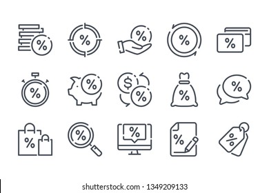 Financial Interest Related Line Icon Set. Debt And Loan Vector Linear Icon Collection. Credit And Lending Money Lined Icons.