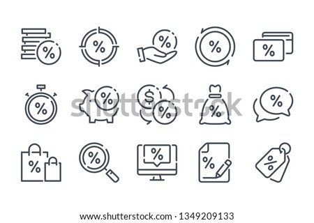 Financial interest related line icon set. Debt and loan vector linear icon collection. Credit and lending money lined icons.