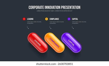 Financial Introduction Frame Layout Vector Illustration. Digital Analysis Three Step Infographic Presentation Design. Service Launch 3 Element Diagram Slide Template.