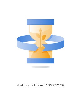 Financial invest fund, revenue increase, income growth, hourglass and plant stem, return on investment, long term strategy, time is money, high interest, pension savings, superannuation concept